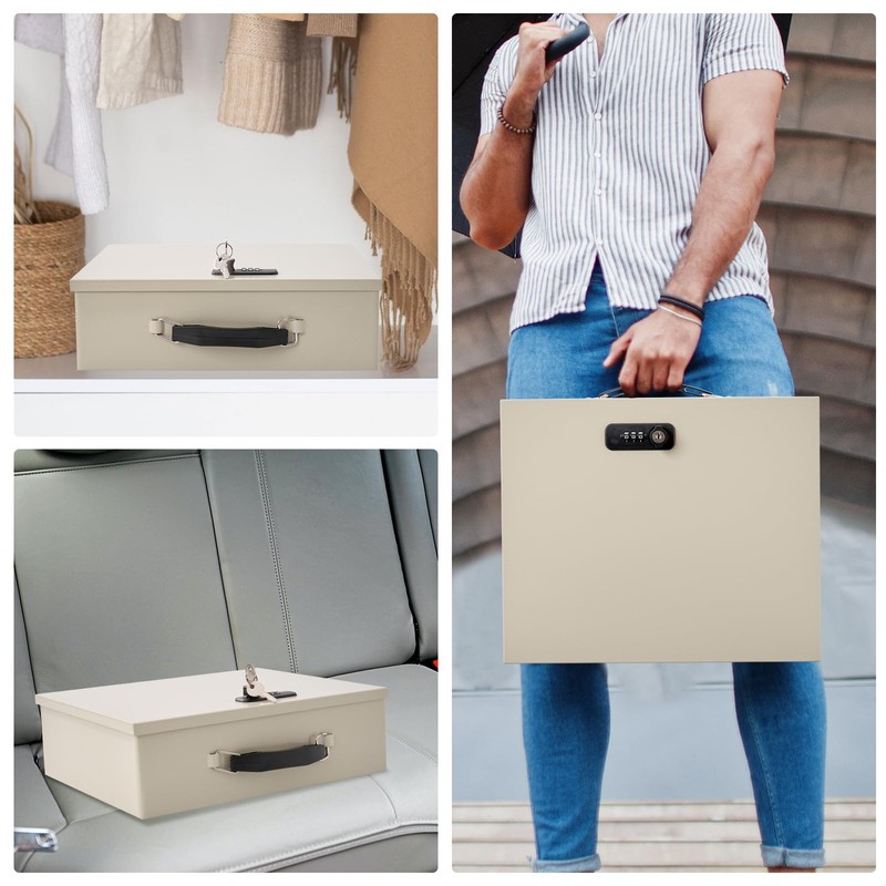 Fireproof Document Box with Combination Lock,Fireproof Money Bag Included-Secure Storage