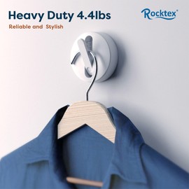 Rocktex 4 PCS One Touch Hooks - Self Adhesive Wall Mounted Hooks Heavy Duty 4.4 lbs, No-Drill Easy Install, Stylish Folding Wall Hangers for Hanging Coat, Clothes, Hats, Backpacks, Towels or Keys