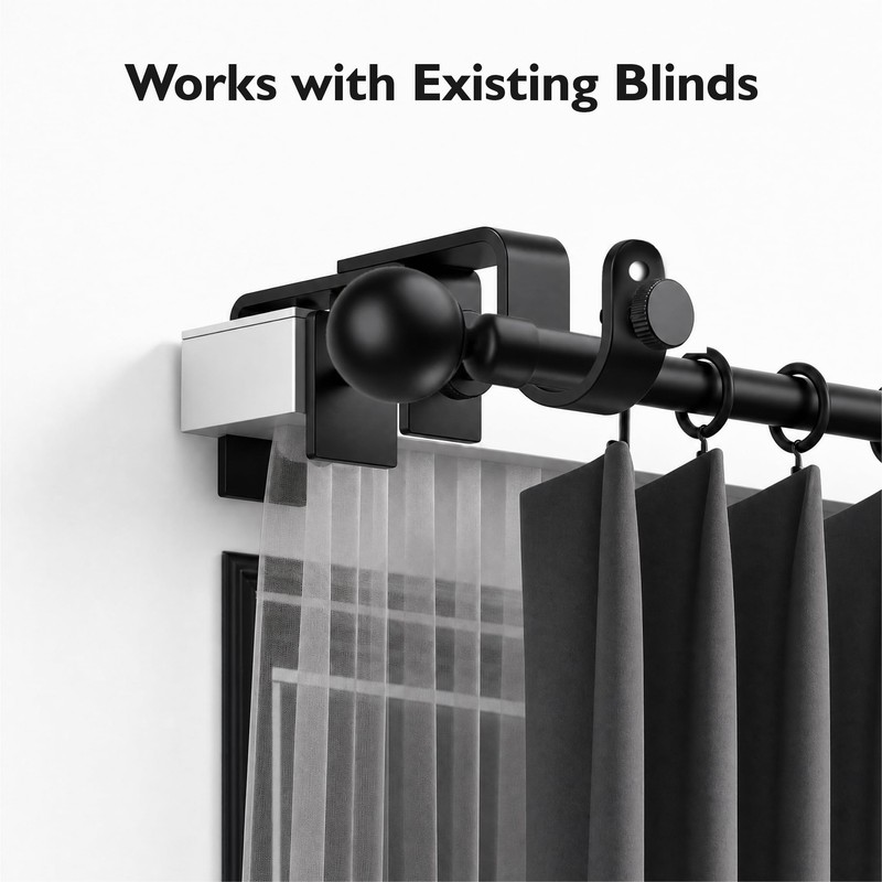 Over-Blinds Curtain Rod Brackets for Outside-Mount Blinds, Black 3-Pack