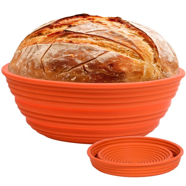 Webake 10" Large Round Silicone Bread Proofing Basket, Collapsible Silicone