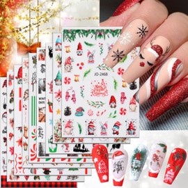Christmas Nail Art Sticker Decals 3D Self-Adhesive Snowman Snowflake Santa Claus Design Nail Decals Cute Bear Elk Nail Art Sticker Acrylic Nail Decoration for Women Manicure Accessories Supplies