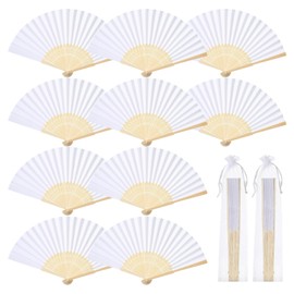 GWHOLE Pack of 12 Wedding Hand Fans, Paper Fans, Foldable, Wedding Fans, Folding Fans, Paper Pocket Fans for Guests, Guest Gift, Party, DIY, White