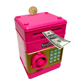 DONGHENG DOLLS Piggy Banks for Kids, Electronic Password Code Money Banks ATM Banks Box Coin Bank for Children Boys and Girls, Rose Red, RED01