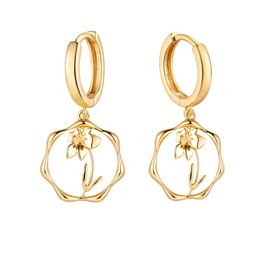 ABDOT Gold Dainty Birth Flower Earrings 14K Gold Plated Floral Huggie Hoop Earrings for Women Wildflower Earrings Valentines Day Earrings Mar Daffodil Earrings