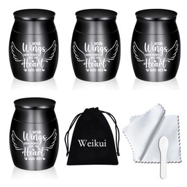 Urnas pequeñas de recuerdo de cremación para cenizas humanas, juego de 4, hermosas mini urnas para compartir recuerdos para honrar a tu ser querido, tus alas estaban listas, mi corazón no fue (4 unidades, negro)