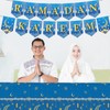 2Pcs Ramadan Table Cloth for Eid, 130*220cm Blue Gold Plastic
