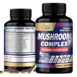 Organic Cadane Mushroom Complex Supplements for 3-Month Supply - 13in1 Lions Mane, Cordyceps Sinensis, Reishi, Turkey Tail Mushroom, Maitake, Chaga, Shiitake, Enoki, and More - 90 Vegan Capsules