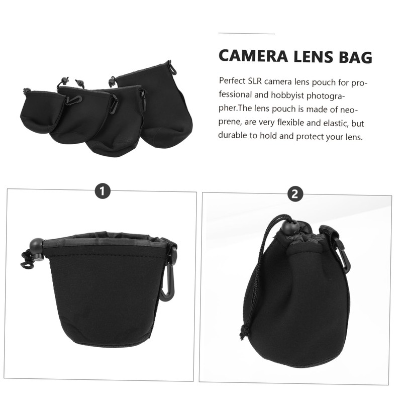 IWOWHERO 4pcs Camera Lens Storage Bag Neoprene Lens Cover Pouch