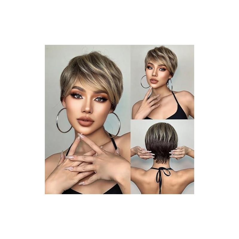 Blonde Highlighted Pixie Wig Chic Layered Cut with Ash Blonde