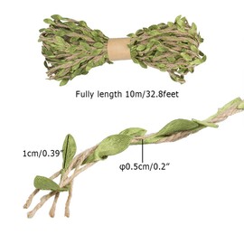 98 pies de cinta de arpillera de 5 mm, guita de yute natural de YuCool, cordel de yute con hojas verdes artificiales para decoraciones rústicas de boda, hogar, jardín, fiesta en la jungla y decoración de manualidades (3 rollos)