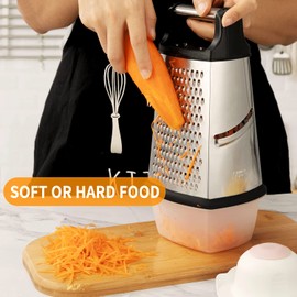 TELANKS Square Grater, Stainless Steel Grater (24 x 12 cm), 4-Sided Grater with Container, Grater for Vegetables, Kitchen Grater, Ideal as a Potato Grater, Vegetable Slicer, Cheese, Dishwasher Safe