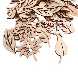 FONGKNOX 50 Pcs Wooden Leaves Unfinished Wood Cutouts Wooden Leaves Shape Ornaments Wood Drawing Leaves Wood Discs Slices for DIY Craft Wedding Birthday Party