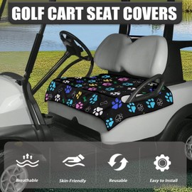 Tomeusey Golf Cart Seat Covers for Summer, Colorful Paw Lightweight Golf Cart Seat Towel Blanket Keeps Seat Cool and Clean, Golf Seat Replacement Covers with 4 Pockets