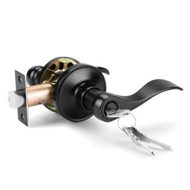 Gobrico 1 Pack Keyed Entry Wave/Drop Style Door Lever Handle, Matte Black Knob with Lock and Key for Exterior Interior Door