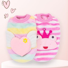 2 Pieces Teacup Dog Clothes Dog Sweaters for Small Dogs Girl Winter Cute Warm Puppy Sweater Extra Small Dogs Clothes (Angel Wings+Crown Frog, XXS)