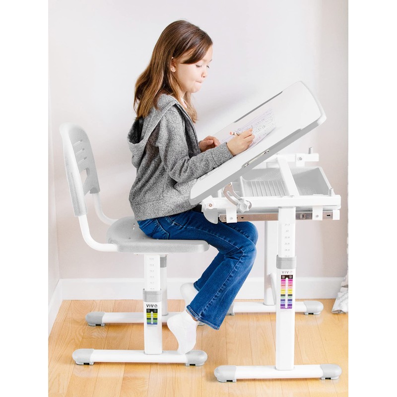 VIVO Gray Height Adjustable Childrens Desk and Chair Set |