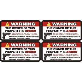 x4 / Four Pack Security Auto Warning 2nd Amendment Vinyl Decal Window Sticker 6"