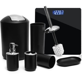 Moss & Stone Digital Body Weight Bathroom Scale Smart Scale Step-on Technology with Easy Read LCD, Up to 400 Pounds Perfect Digital Home Scale, Black Highly Accurate Scale Bundle With 6 pcs Bathroom A