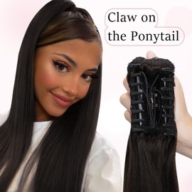SEGOHAIR Claw Clip Ponytail Hair Extensions Human Hair, 18 Inch Ponytail Extension Natural Real Hair Straight Remy Hair Extensions-Natural Black(125g）