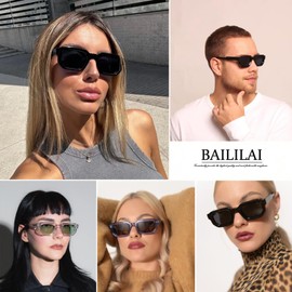 Baililai Trendy Rectangle Sunglasses for Women and Men,High Definition Clarity, UV Protection, and Glare Reduction (black-C4)