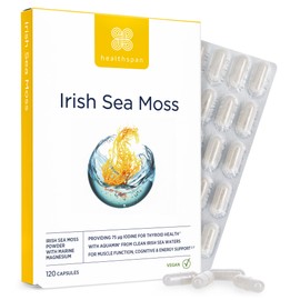 Healthspan Irish Sea Moss (120 Capsules) | for Low Energy & Mood | Marine sourced Magnesium | Supports Healthy Skin & Metabolism | Vegan