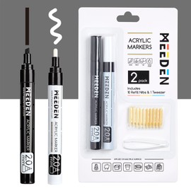 MEEDEN Artist Black & White Paint Pens - 10 Replaceable Tips & 1 Tweezer Acrylic Markers for Visible Large Capacity - Water-Based Quick Drying Paint Markers for Wood, Metal, Rock Painting, Canvas