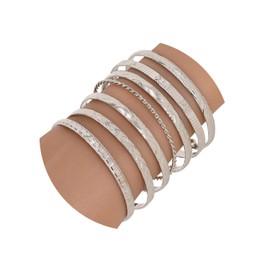 17VKL Gold Bangle Bracelets for Women, 14k Gold Plated Multi Layer Cuff Bangles Set, Stackable Boho Non Tarnish Elegance Smooth Bangle Jewelry Gifts for Her (7PCS Hexawn Star Silver)