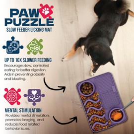 Palz&Co Paw Puzzles Silicone Slow Feeding Mat for Dogs and Cats, Dry and Wet Food - Medium 12"x8", Purple