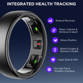 Fitness Tracker, Smart Ring for Women Men, Fitness Ring with Sleep Tracker, 24/7 Heart Rate Monitor, Health Activity Trackers,Step Counter,Calorie Pedometer,No Subscription,for iOS Android(Black,#13)