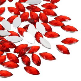 PATIKIL Marquise Gems, 100 Pcs 15x7mm Acrylic Rhinestones Flat Back Navette Horse Eye Crystal Gems for Jewelry Making DIY Craft, Light Red