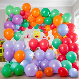 Lifritual 75-Pack 12-Inch Latex Balloons Assorted Colors (Blue, Orange, Green, Mauve, Red) with 100Adhesive Dots - Helium-Ready for Party Decorations, Birthday, Wedding, Baby Shower Events