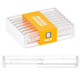 Yieach 8 Pack 3.2 Inch Shallow Acrylic Drawer Divider for Clothes -Expandable from 12.3-17''-Adjustable Dresser Drawer Divider for Baby Clothing,Underwear,Clear in Drawer Separators for Kitchen,Office
