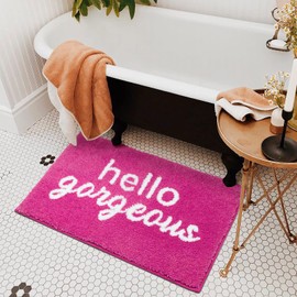 Nymphia Pink Bathroom Rugs Hello Gorgeous Bath Mat for Bathroom Non Slip Soft Microfiber Cute Bath Rug Preppy Bathroom Decor, 20x32 Inch, Hot Pink