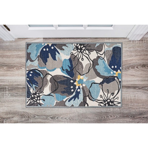 Rugshop Modern Large Floral Non-Slip (Non-Skid) Area Rug 20" X 30" Gray-Blue