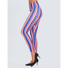 sissycos Women's American Falg Crossover Leggings High Waisted Star Printed Pants (Large, Stars and Stripes)