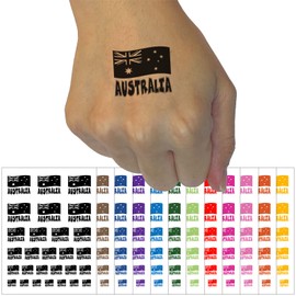 Australia with Waving Flag Cute Temporary Tattoo Water Resistant Fake Body Art Set Collection - White (One Sheet)