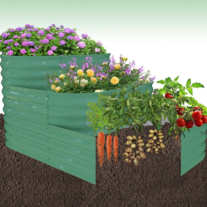 3-in-1 Green Galvanized Steel Raised Garden Bed Kit – Convertible