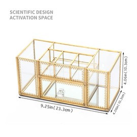 L-Lei Glass Makeup Organizer Gold Perfume Cosmetic Makeup Brush Holder Stunning Jewelry Cube Organizer for Bedroom Dresser Countertop