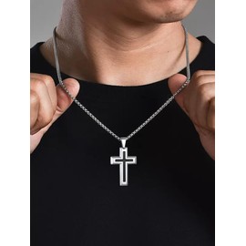 Bandmax Men's Necklace, Crucifix Cross, Surgical Stainless Steel, Hypoallergenic, Pendant, Amulet, Simple, Large, Men's Accessories, Stainless Steel