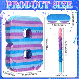 Video Game Number 8 Birthday Pinata for Birthday Decorations, 16 x 12 x 3 Inches Multicolor Pinata with Stick Blindfold Confetti, 8th Birthday Party Favors, Game Enthusiast Party Decoration Supplies