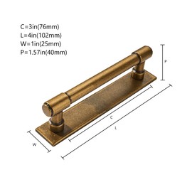 khtumeware 5 Pack 3 Inch(76 mm) Center to Center Antique Brass Cabinet Pull Backplate with Base Plate Zinc Solid Vintage Kitchen Cabinet Handles Drawer Pulls Cabinet Hardware