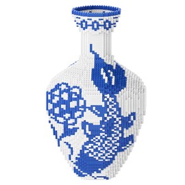 AIYIMUSIDEEN Vase Building Blocks, Blue and White Color Matching Fish Patterns, high Difficulty, Suitable for Adults (11000PCS)