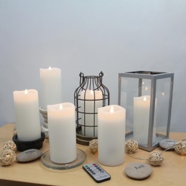 Stonebriar 6 Count White Real Wax 3x6 Flameless LED Pillar Candles with Remote and Timer