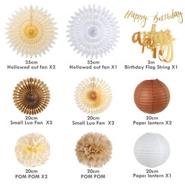EASY JOY Birthday Decoration - Birthday Decoration Reusable Party Decoration Cream Colours Happy Birthday Garland Birthday Decoration Women Happy Birthday Garland Bunting Birthday Honeycomb Balls
