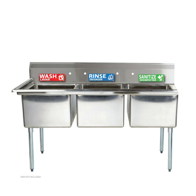 (12 Pack) Wash Rinse Sanitize Sink Labels Stickers, Hand Wash