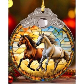 Horses Christmas Ornament, Running Horses Christmas Decor, Horse Ornaments for Christmas Tree, Horse Gifts Holiday Decorations, 3-inch Acrylic Round Ornament