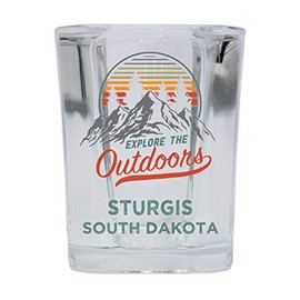 Sturgis South Dakota Explore the Outdoors Souvenir 2 Ounce Square Base Liquor Shot Glass