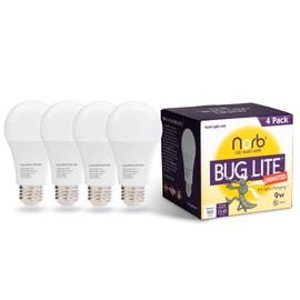 Norb Bug Lite - Bug-Reducing LED Light Bulb, Anti-Bug Outdoor Amber Light for Patio, Porch & Camping, E26 Base, A19, 9W, Energy-Efficient, Superior Technology Than Insect-Repellent, Bug-Free (4-Pack)