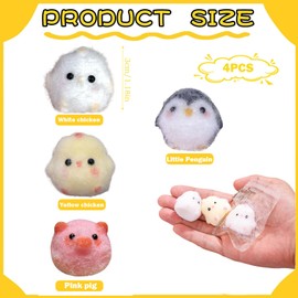4 Pcs Taba Squishy, Mini Chick Squishy, Squishy Animals, Cute Soft Stress Relief Squeeze Rebound Sensory Toy, Pig Penguin Chick Squishy for Office, Home, Travel
