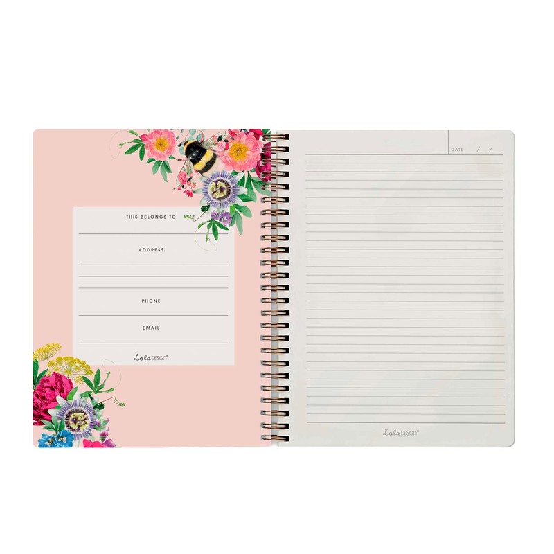 Lola Design - Large Spiral Notebook Organiser, Pink Bee Pattern